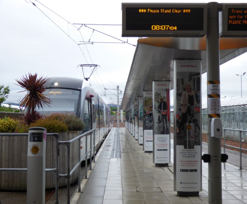 The Edinburgh Airport tram stop, connected to the terminal by a covered walkway