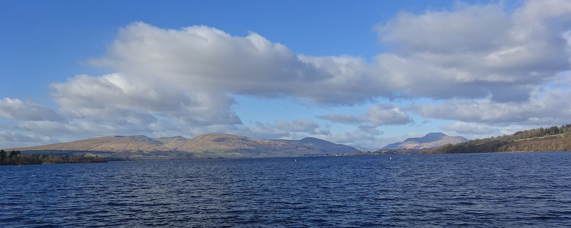 Ben Lomond and Loch Lomond seen from Balloch Pier, where the train from Edinburgh arrives