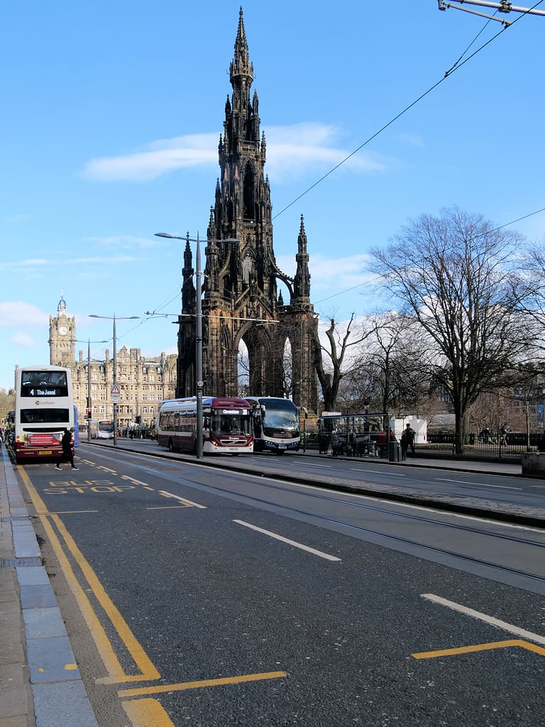 Princes Street and the Scott Monument, near where the Edinburgh bus tours depart